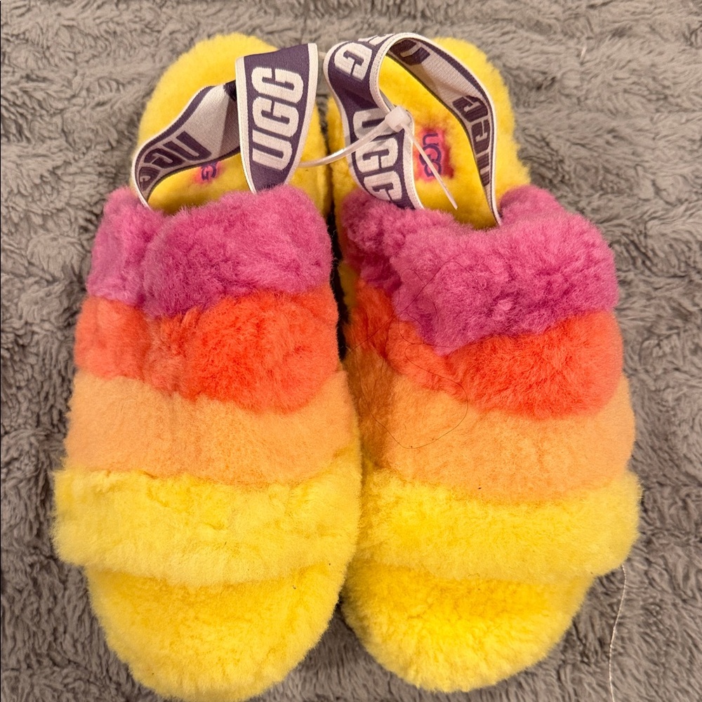 UGG Colorful Fluffy Slippers - Yellow, Orange, Pink